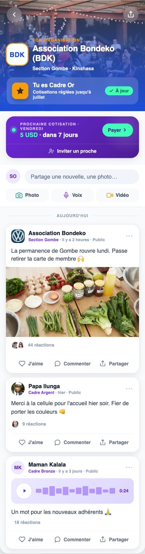 L'accueil d'une organisation pour ses membres